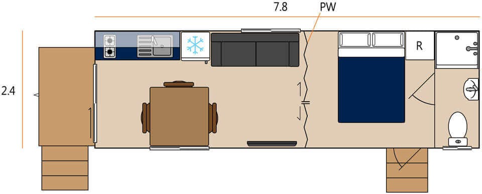 Floor plan for 1 bed studio relocatable cabin